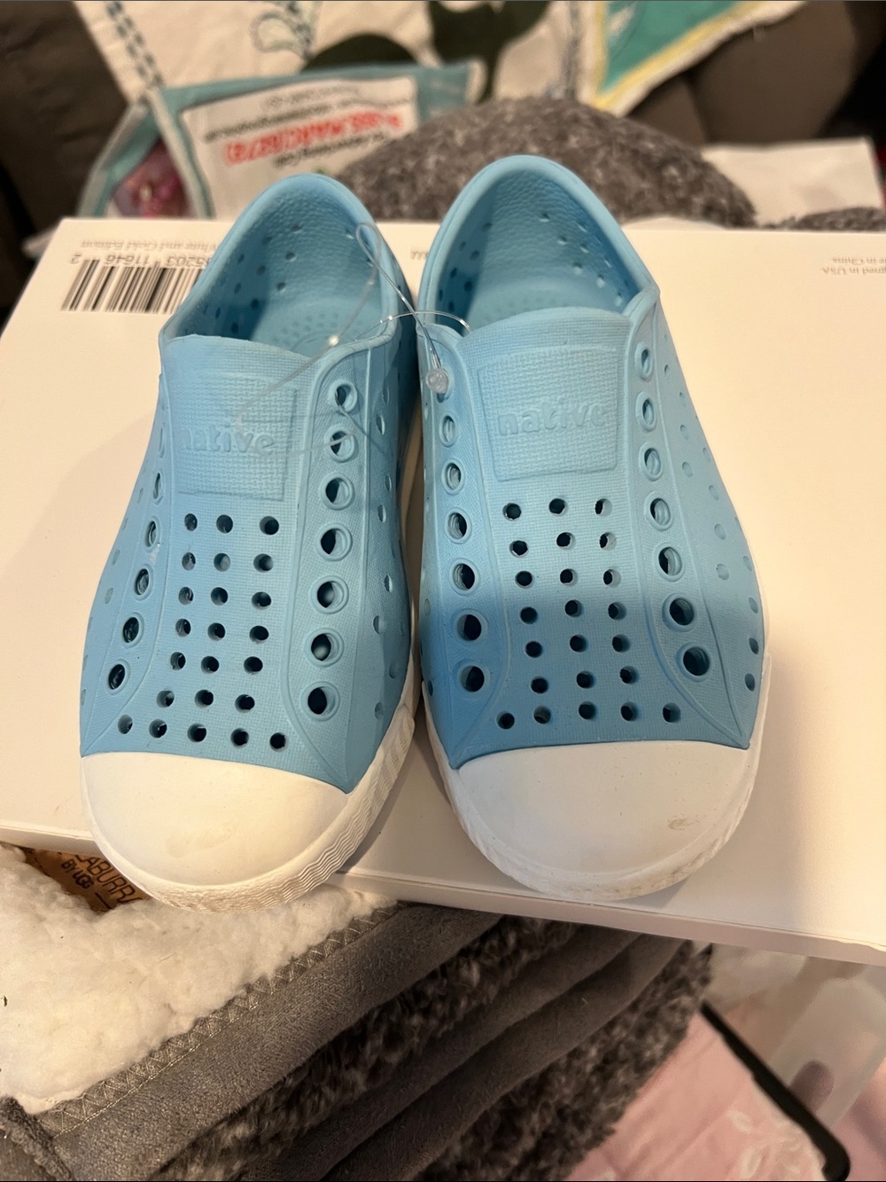 Native Kids Slip-On Water Shoes in Light Blue and White